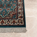 Firozmehr – Hand Knotted Wool Rug in Turquoise Blue/Ivory