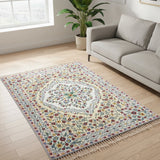 Gulshan Bloom – Chain Stitch Embroidery Cotton Rug in Lemon Yellow/Mint Green