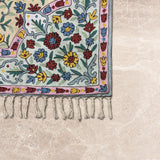Gulshan Bloom – Chain Stitch Embroidery Cotton Rug in Lemon Yellow/Mint Green