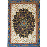Indigo Rosette – Chain Stitch Embroidery Cotton Rug in Cream/Navy Blue