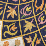 Indigo Rosette – Chain Stitch Embroidery Cotton Rug in Cream/Navy Blue