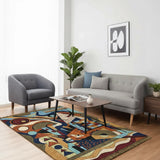 Chromatic Orbit – Chain Stitch Embroidery Cotton Rug in Rust/Blue