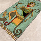 Aperitif Muse – Chain Stitch Embroidery Cotton Rug in Sage Green/Orange