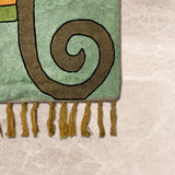 Aperitif Muse – Chain Stitch Embroidery Cotton Rug in Sage Green/Orange