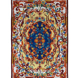 Garden Reverie – Chain Stitch Embroidery Cotton Rug in Prussian Blue/Orange