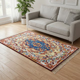 Garden Reverie – Chain Stitch Embroidery Cotton Rug in Prussian Blue/Orange