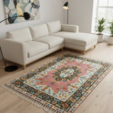 Petal Court – Chain Stitch Embroidery Cotton Rug in Onion Pink