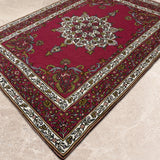 Courtyard Bloom – Chain Stitch Embroidery Cotton Rug in Maroon/Ivory