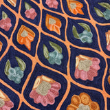Mandala Reverie – Chain Stitch Embroidery Cotton Rug in Navy Blue/Sea Blue
