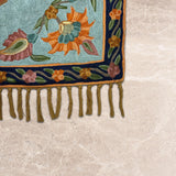 Mandala Reverie – Chain Stitch Embroidery Cotton Rug in Navy Blue/Sea Blue