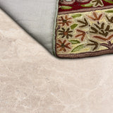 Gulraaz Haven – Chain Stitch Embroidery Cotton Rug in Maroon/Pista Green