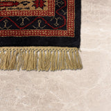 Rostamdar – Hand Knotted Wool Rug in Black/Maroon