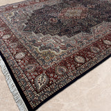 Shahmehr – Hand Knotted Wool Rug in Navy Blue/Maroon