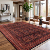 Kohsaran – Hand Knotted Wool Rug in Navy Blue/Rust