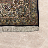 Mahzarin – Hand Knotted Silk Rug in Navy Blue/Ivory