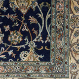 Nayabgul – Hand Knotted Silk Rug in Navy Blue/Cream