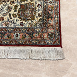 Rangrezan – Hand Knotted Silk Rug in Deep Red/Ivory