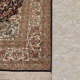 Shahbanu – Hand Knotted Silk Rug in Navy Blue/Ivory