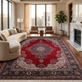 Afsarabad – Hand Knotted Wool Rug in Ribbon Red/Ivory