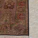 Baghestan – Hand Knotted Silk Rug in Golden Brown/Fern green