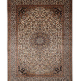 Mehrnigar – Hand Knotted Silk Rug in Ivory/Orange Rust