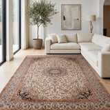 Mehrnigar – Hand Knotted Silk Rug in Ivory/Orange Rust