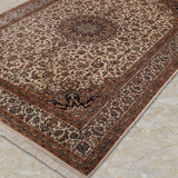Mehrnigar – Hand Knotted Silk Rug in Ivory/Orange Rust