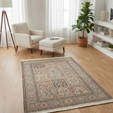 Nargisvan – Hand Knotted Silk Rug in Cream/Orange Rust
