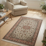 Niloferan – Hand Knotted Silk Rug in Ivory/Peach