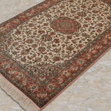 Niloferan – Hand Knotted Silk Rug in Ivory/Peach