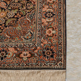 Nazneen – Hand Knotted Silk Rug in Peach/Navy Blue