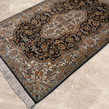 Nivand – Hand Knotted Silk Rug in Navy Blue/Ivory