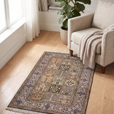 Naushaba – Hand Knotted Silk Rug in Peach/Navy Blue