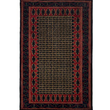 Kohsar – Hand Knotted Wool Rug in Deep Navy Blue/ Brick Red