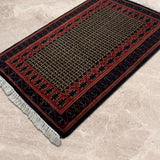 Kohsar – Hand Knotted Wool Rug in Deep Navy Blue/ Brick Red