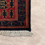 Kohsar – Hand Knotted Wool Rug in Deep Navy Blue/ Brick Red