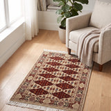 Sarmast – Hand Knotted Wool Rug in Beige/Burgundy
