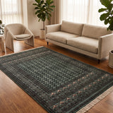 Mauj Sabz – Hand Knotted Wool Rug in Sea Foam Green/Black