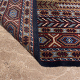 Ruh Safar – Hand Knotted Wool Rug in Navy Blue /Camel Brown