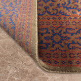 Yamuna - Hand Knotted Wool Rug in Rust Brown/Royal Blue