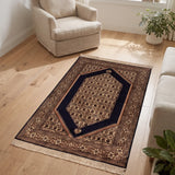 Mehrab-e-Shab – Hand Knotted Silk Rug in Navy Blue/Ivory