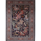 Shikar Nama – Hand Knotted Silk Rug in Navy Blue/Rust