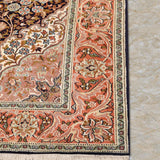 Mahzar-e-Gul – Hand Knotted Silk Rug in Navy Blue/Peach