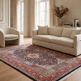 Ardabil Mehr – Hand Knotted Wool Rug in Navy Blue/Red