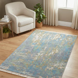 Blue Alloy – Hand Knotted Wool Rug in Blue/Mustard Yellow