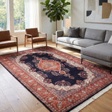 Darbari Rosette – Hand Knotted Wool Rug in Navy Blue/ Rust