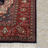 Darbari Rosette – Hand Knotted Wool Rug in Navy Blue/ Rust