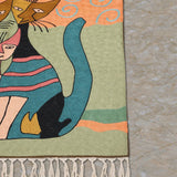 Sunlit Companions – Chain Stitch Embroidery Cotton Rug in Green/Peach