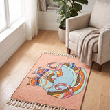 Whisker Voyage – Chain Stitch Embroidery Cotton Rug in Peach/Sky Blue