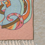 Whisker Voyage – Chain Stitch Embroidery Cotton Rug in Peach/Sky Blue